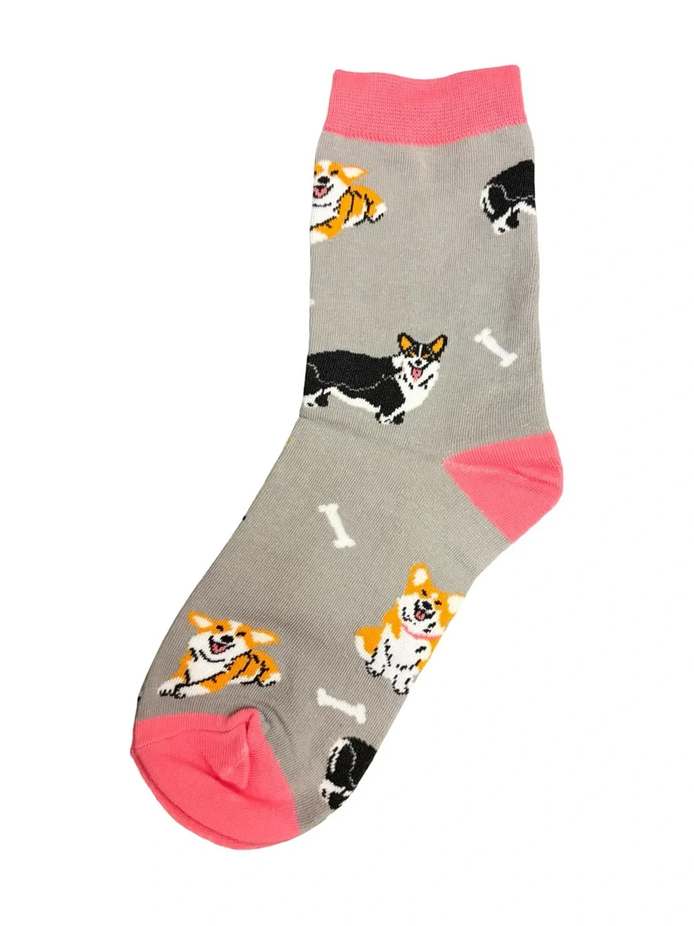 Gray and Pink Corgi Dog Novelty Socks Womens Size 5-8